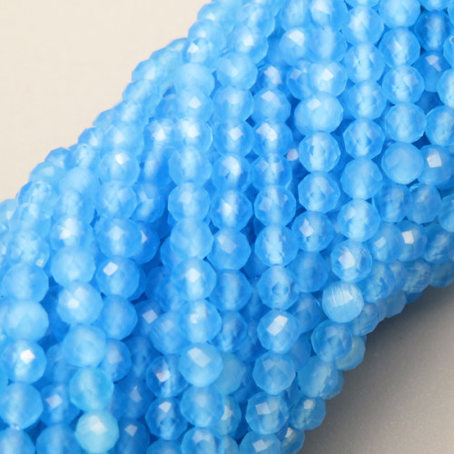 Cat Eye Beads Strands,Round,Faceted,Gradient Sea Blue,Dyed,3mm,Hole:0.5mm,about 126 pcs/strand,about 6 g/strand,5 strands/package,14.96"(38cm),XBGB04950ablb-L020