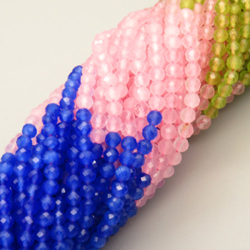 Cat Eye Beads Strands,Round,Faceted,Interval Color,Dyed,3mm,Hole:1.5mm,about 126 pcs/strand,about 6 g/strand,5 strands/package,14.96"(38cm),XBGB04954ablb-L020