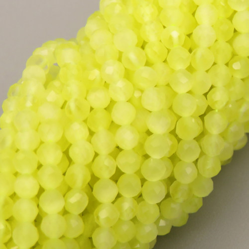 Cat Eye Beads Strands,Round,Faceted,Fluorescent Green,Dyed,3mm,Hole:1.5mm,about 126 pcs/strand,about 6 g/strand,5 strands/package,14.96"(38cm),XBGB04960ablb-L020