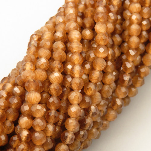 Cat Eye Beads Strands,Round,Faceted,Brown,Dyed,3mm,Hole:1.5mm,about 126 pcs/strand,about 6 g/strand,5 strands/package,14.96"(38cm),XBGB04970ablb-L020