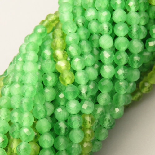 Cat Eye Beads Strands,Round,Faceted,Interval Grass Green,Dyed,3mm,Hole:1.5mm,about 126 pcs/strand,about 6 g/strand,5 strands/package,14.96"(38cm),XBGB04974ablb-L020