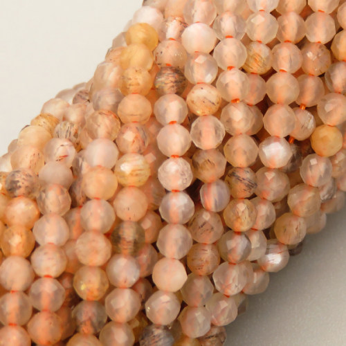 Natural Red Rutilated Quartz Beads Strands,Round,Faceted,Light Orange,2.5mm,Hole:0.5mm,about 152 pcs/strand,about 5 g/strand,5 strands/package,14.96"(38cm),XBGB04982vbmb-L020