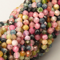 Natural Tourmaline Beads Strands,Round,Faceted,Color Mixing,3mm,Hole:0.5mm,about 126 pcs/strand,about 6 g/strand,5 strands/package,14.96"(38cm),XBGB05004bbov-L020