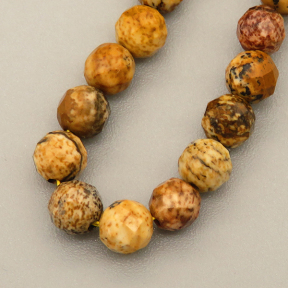 Natural Picture Jasper Beads Strands,Round,Faceted,Light Yellow,5-5.5mm,Hole:0.8mm,about 69 pcs/strand,about 18 g/strand,5 strands/package,14.96"(38cm),XBGB05012ahlv-L020
