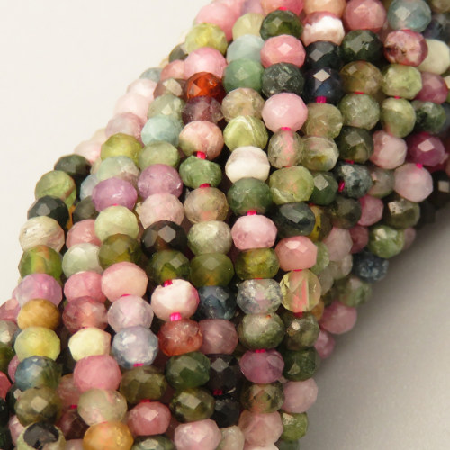 Natural Tourmaline Beads Strands,Round Flat Bead,Faceted,Color Mixing,2x3mm,Hole:0.5mm,about 126 pcs/strand,about 6 g/strand,5 strands/package,14.96"(38cm),XBGB05020ahlv-L020