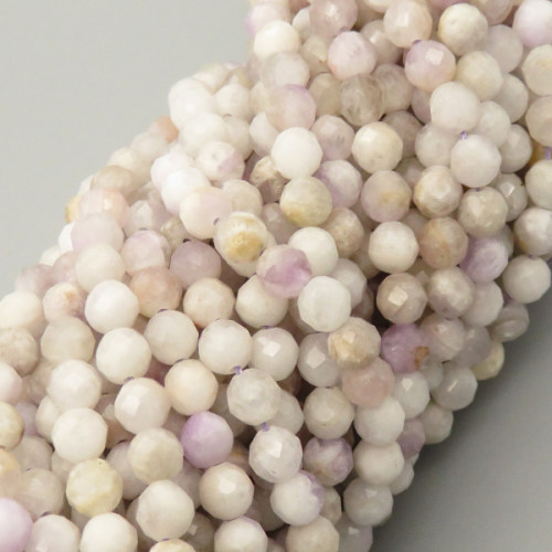 Natural Kunzite Beads Strands,Spodumene Beads,Round,Faceted,Purple White,5-5.5mm,Hole:1mm,about 69 pcs/strand,about 18 g/strand,5 strands/package,14.96"(38cm),XBGB05036ahlv-L020