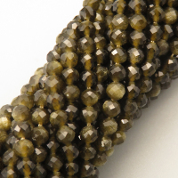 Natural Obsidian Beads Strands,Round,Faceted,Dark Brown,3mm,Hole:0.8mm,about 126 pcs/strand,about 6 g/strand,5 strands/package,14.96"(38cm),XBGB05040bbov-L020