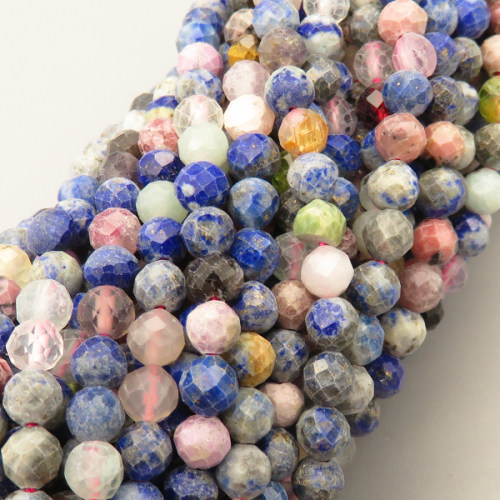 Natural Gemstone Beads Strands,Round,Faceted,Color Mixing,4-4.5mm,Hole:1mm,about  84 pcs/strand,about 15 g/strand,5 strands/package,14.96"(38cm),XBGB05062vhha-L020