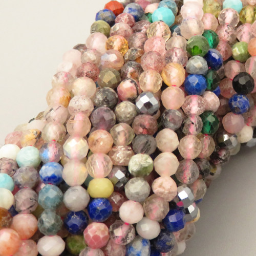Natural Colorful Crystal Beads Strands,Round,Faceted,Color Mixing,4mm,Hole:0.8mm,about  95 pcs/strand,about 9 g/strand,5 strands/package,14.96"(38cm),XBGB05076vhha-L020