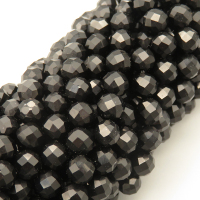 Natural Black Tourmaline Beads Strands,Round,Faceted,Black,6mm,Hole:1.2mm,about  63 pcs/strand,about 22 g/strand,5 strands/package,14.96"(38cm),XBGB05080ahlv-L020