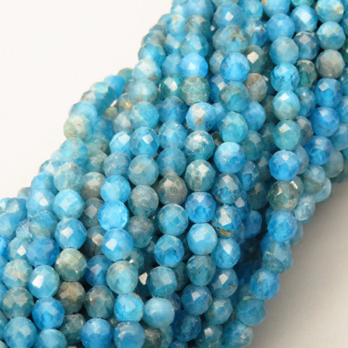Natural Blue Apatite Beads Strands,Round,Faceted,Sea Blue,3.5mm,Hole:0.8mm,about  108 pcs/strand,about 8 g/strand,5 strands/package,14.96"(38cm),XBGB05120bbov-L020
