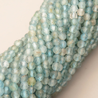 Natural Aquamarine Beads Strands,Round,Faceted,Light Blue,3mm,Hole:0.5mm,about  126 pcs/strand,about 6 g/strand,5 strands/package,14.96"(38cm),XBGB05128bbov-L020
