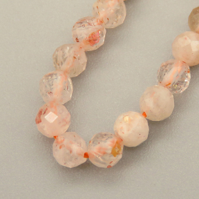 Natural Golden Sunstone Beads Strands,Round,Faceted,Pink Orange,3-3.5mm,Hole:0.8mm,about  108 pcs/strand,about 8 g/strand,5 strands/package,14.96"(38cm),XBGB05142bbov-L020