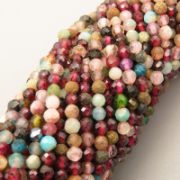 Natural Colorful Crystal Beads Strands,Round,Faceted,Color Mixing,2.5-3mm,Hole:0.5mm,about  126 pcs/strand,about 6 g/strand,5 strands/package,14.96"(38cm),XBGB05146bbov-L020