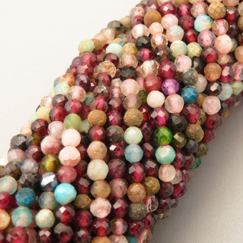 Natural Colorful Crystal Beads Strands,Round,Faceted,Color Mixing,2.5-3mm,Hole:0.5mm,about  126 pcs/strand,about 6 g/strand,5 strands/package,14.96"(38cm),XBGB05146bbov-L020