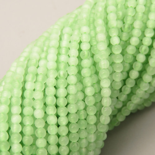 Cat Eye Beads Strands,Round,Light Green,Dyed,2mm,Hole:0.5mm,about  190 pcs/strand,about 4 g/strand,5 strands/package,14.96"(38cm),XBGB05150baka-L020