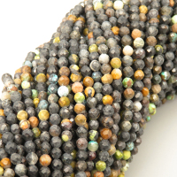 Natural Phoenix Turquoise Beads Strands,Round,Faceted,Black,3.5mm,Hole:0.8mm,about  108 pcs/strand,about 4 g/strand,5 strands/package,14.96"(38cm),XBGB05176bbov-L020