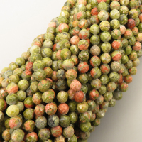 Natural Unakite Beads Strands,Round,Faceted,Green,5mm,Hole:1mm,about  76 pcs/strand,about 16.5 g/strand,5 strands/package,14.96"(38cm),XBGB05180ahlv-L020