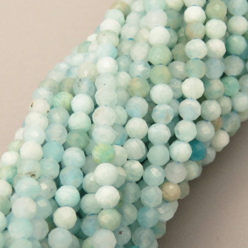Natural Amazonite Beads Strands,Round,Faceted,Light Blue,4mm,Hole:0.8mm,about  95 pcs/strand,about 9 g/strand,5 strands/package,14.96"(38cm),XBGB05184vhha-L020