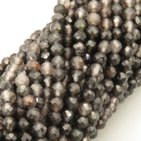 Natural Smoky Quartz Beads Strands,Round,Faceted,Black,3.5mm,Hole:0.8mm,about  152 pcs/strand,about 8 g/strand,5 strands/package,14.96"(38cm),XBGB05188bbov-L020
