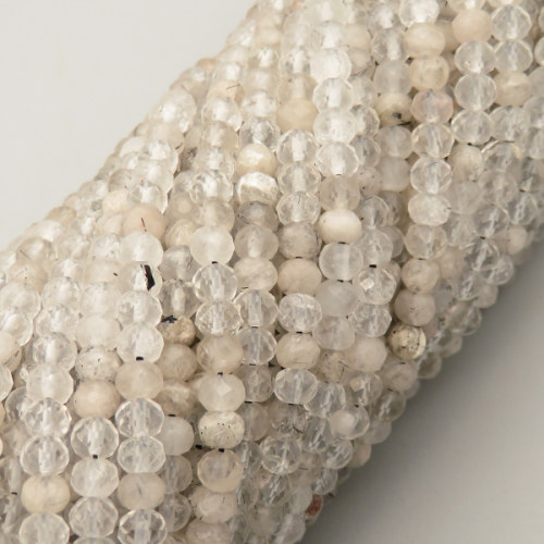 Natural Rutilated Quartz Beads Strands,Oblate Beads,Faceted,White,3x4mm,Hole:0.8mm,about  95 pcs/strand,about 9 g/strand,5 strands/package,14.96"(38cm),XBGB05190ahjb-L020