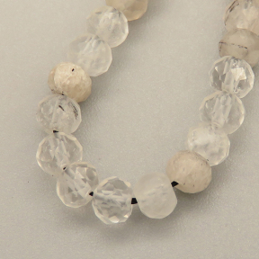 Natural Rutilated Quartz Beads Strands,Oblate Beads,Faceted,White,3x4mm,Hole:0.8mm,about  95 pcs/strand,about 9 g/strand,5 strands/package,14.96"(38cm),XBGB05190ahjb-L020