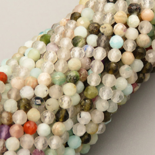 Natural Colorful Crystal Beads Strands,Round,Faceted,Color Mixing,2.5mm,Hole:0.5mm,about  152 pcs/strand,about 5 g/strand,5 strands/package,14.96"(38cm),XBGB05196vbmb-L020