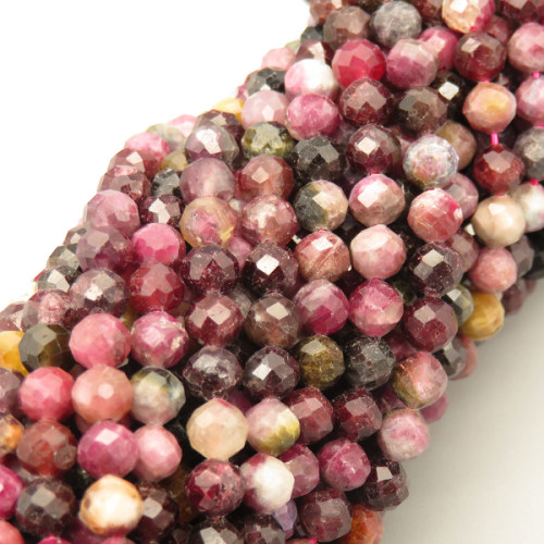 Natural Tourmaline Beads Strands,Round,Faceted,Rose Red,5mm,Hole:1mm,about  76 pcs/strand,about 16.5 g/strand,5 strands/package,14.96"(38cm),XBGB05214vhha-L020