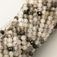 Natural Black Rutilated Quartz  Beads Strands,Grade B,Round,Faceted,White Black,3.5mm,Hole:0.8mm,about  108 pcs/strand,about 8 g/strand,5 strands/package,14.96"(38cm),XBGB05218bbov-L020