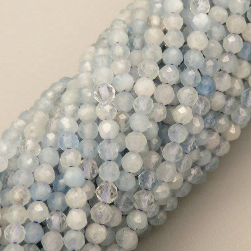 Natural Aquamarine Beads Strands,Round,Faceted,Light Blue,2.5mm,Hole:0.5mm,about 152 pcs/strand,about 5 g/strand,5 strands/package,14.96"(38cm),XBGB05270vbmb-L020