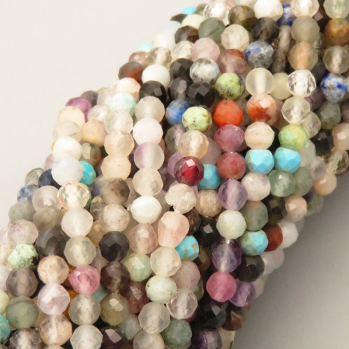 Natural Colorful Crystal Beads Strands,Round,Faceted,Color Mixing,3mm,Hole:0.8mm,about 126 pcs/strand,about 6 g/strand,5 strands/package,14.96"(38cm),XBGB05282bbov-L020
