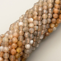 Natural Sunstone Beads Strands,Round,Faceted,Yellow-Gray,4mm,Hole:0.8mm,about 95 pcs/strand,about 9 g/strand,5 strands/package,14.96"(38cm),XBGB05290vhha-L020
