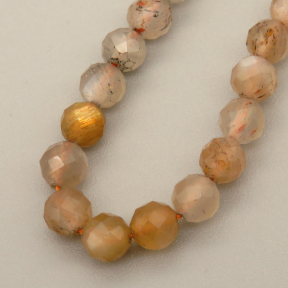 Natural Sunstone Beads Strands,Round,Faceted,Yellow-Gray,4mm,Hole:0.8mm,about 95 pcs/strand,about 9 g/strand,5 strands/package,14.96"(38cm),XBGB05290vhha-L020