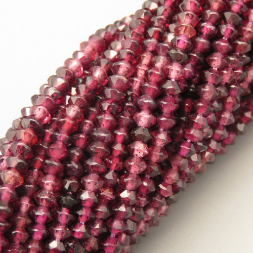 Natural Garnet Beads Strands,Two-Sided Cone,Faceted,Rose Red,2x3mm,Hole:0.5mm,about 126 pcs/strand,about 6 g/strand,5 strands/package,14.96"(38cm),XBGB05294ahjb-L020