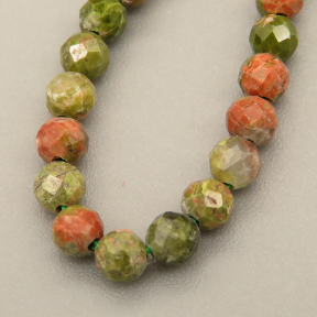 Natural Unakite Beads Strands,Round,Faceted,Grass Green,3-3.5mm,Hole:0.8mm,about 108 pcs/strand,about 8 g/strand,5 strands/package,14.96"(38cm),XBGB05306vhha-L020