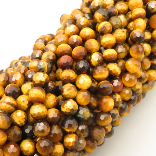 Natural Tiger Eye A Beads Strands,Round,Faceted,Gold,6mm,Hole:1mm,about 63 pcs/strand,about 22 g/strand,5 strands/package,14.96"(38cm),XBGB05330ahlv-L020