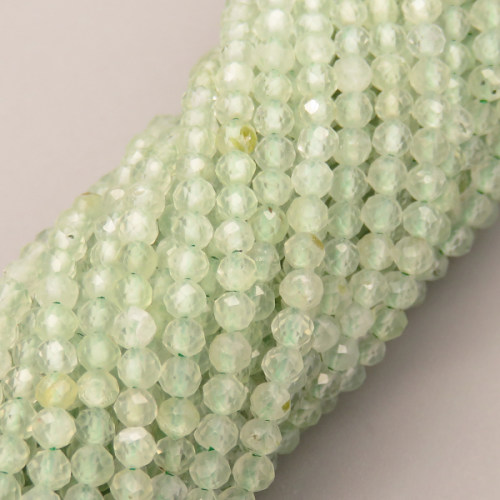 Natural Prehnite Beads Strands,Round,Faceted,Light Green,2.5-3mm,Hole:0.8mm,about 126 pcs/strand,about 6 g/strand,5 strands/package,14.96"(38cm),XBGB05350bbov-L020