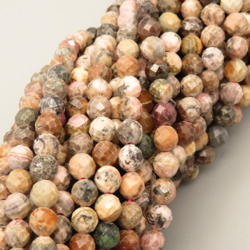 Natural Rhodochrosite Beads Strands,Round,Faceted,Color Mixing,2.5mm,Hole:1mm,about 152 pcs/strand,about 5 g/strand,5 strands/package,14.96"(38cm),XBGB05354ahlv-L020