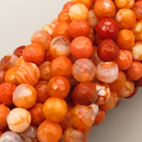 Natural Fire Agate Beads Strands,Round,Faceted,Orange,6mm,Hole:0.8mm,about 63 pcs/strand,about 22 g/strand,5 strands/package,14.96"(38cm),XBGB05362vbnb-L020