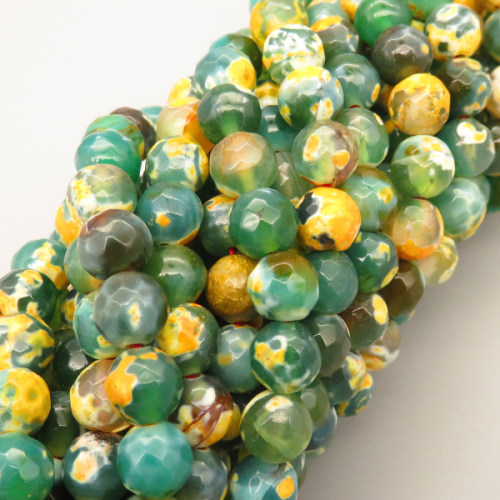 Natural Fire Agate Beads Strands,Round,Faceted,Cyan,8mm,Hole:1mm,about 47 pcs/strand,about 36 g/strand,5 strands/package,14.96"(38cm),XBGB05368bbov-L020