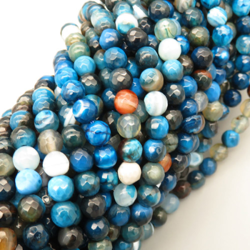 Natural Agate Beads Strands,Round,Faceted,Navy Blue,12mm,Hole:1.5mm,about 31 pcs/strand,about 80 g/strand,5 strands/package,14.96"(38cm),XBGB05372bhia-L020