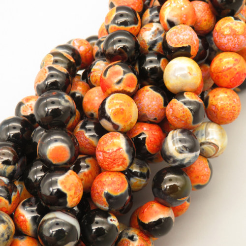 Natural Double Agate Beads Strands,Round,Orange Black,10mm,Hole:1mm,about 38 pcs/strand,about 55 g/strand,5 strands/package,14.96"(38cm),XBGB05380vbpb-L020