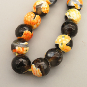 Natural Double Agate Beads Strands,Round,Faceted,Yellow Black,10mm,Hole:1mm,about 38 pcs/strand,about 55 g/strand,5 strands/package,14.96"(38cm),XBGB05386vbpb-L020