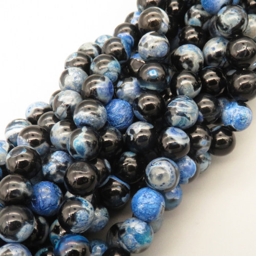 Natural Agate Beads Strands,Round,Blue Black,8mm,Hole:1mm,about 47 pcs/strand,about 36 g/strand,5 strands/package,14.96"(38cm),XBGB05394vbnb-L020