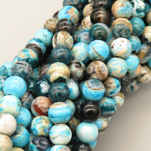 Natural Agate Beads Strands,Round,Sky Blue Black,6mm,Hole:1mm,about 63 pcs/strand,about 22 g/strand,5 strands/package,14.96"(38cm),XBGB05424vbmb-L020