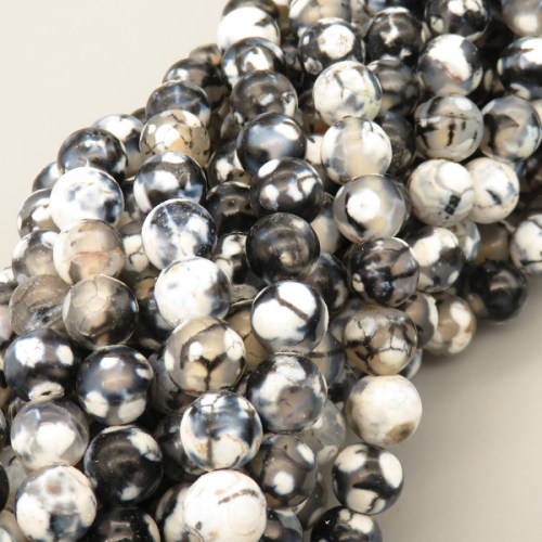 Natural Agate Beads Strands,Round,White Gray Black,8mm,Hole:1mm,about 47 pcs/strand,about 36 g/strand,5 strands/package,14.96"(38cm),XBGB05426vbnb-L020