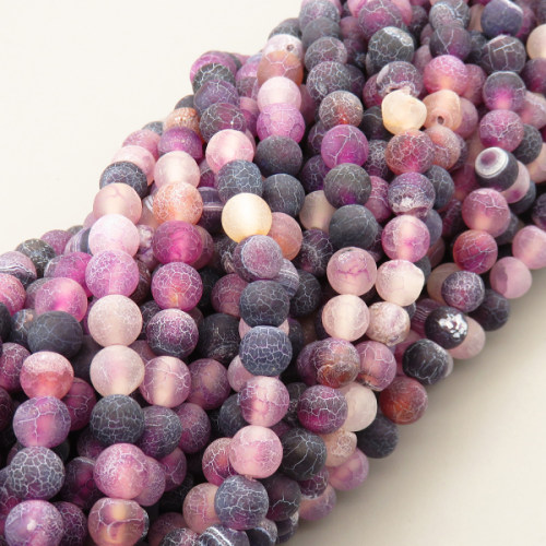 Natural Weathered Agate Beads Strands,Round,Frosted,Purple,6mm,Hole:0.8mm,about 63 pcs/strand,about 22 g/strand,5 strands/package,14.96"(38cm),XBGB05500vbmb-L020