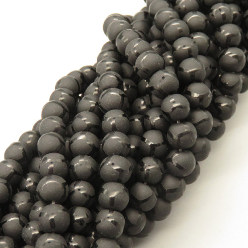 Natural Agate Beads Strands,Round,Frosted,Y Pattern,Black,6mm,Hole:0.8mm,about 63 pcs/strand,about 22 g/strand,5 strands/package,14.96"(38cm),XBGB05520vbnb-L020