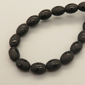 Natural Agate Beads Strands,Egg Shape,Frosted,Leaves,Black,6x9mm,Hole:1mm,about 42 pcs/strand,about 48 g/strand,5 strands/package,14.96"(38cm),XBGB05526bhva-L020
