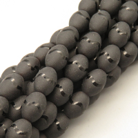 Natural Agate Beads Strands,Egg Shape,Frosted,Wave,Black,6x9mm,Hole:1mm,about 42 pcs/strand,about 48 g/strand,5 strands/package,14.96"(38cm),XBGB05528bhva-L020